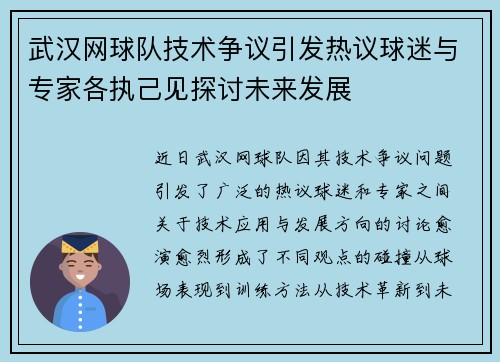 武汉网球队技术争议引发热议球迷与专家各执己见探讨未来发展
